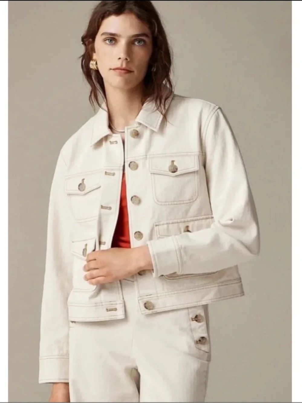 J. Crew Lightweight Canvas Chore Jacket SMALL Ecru Herringbone NWT CC262 Utility